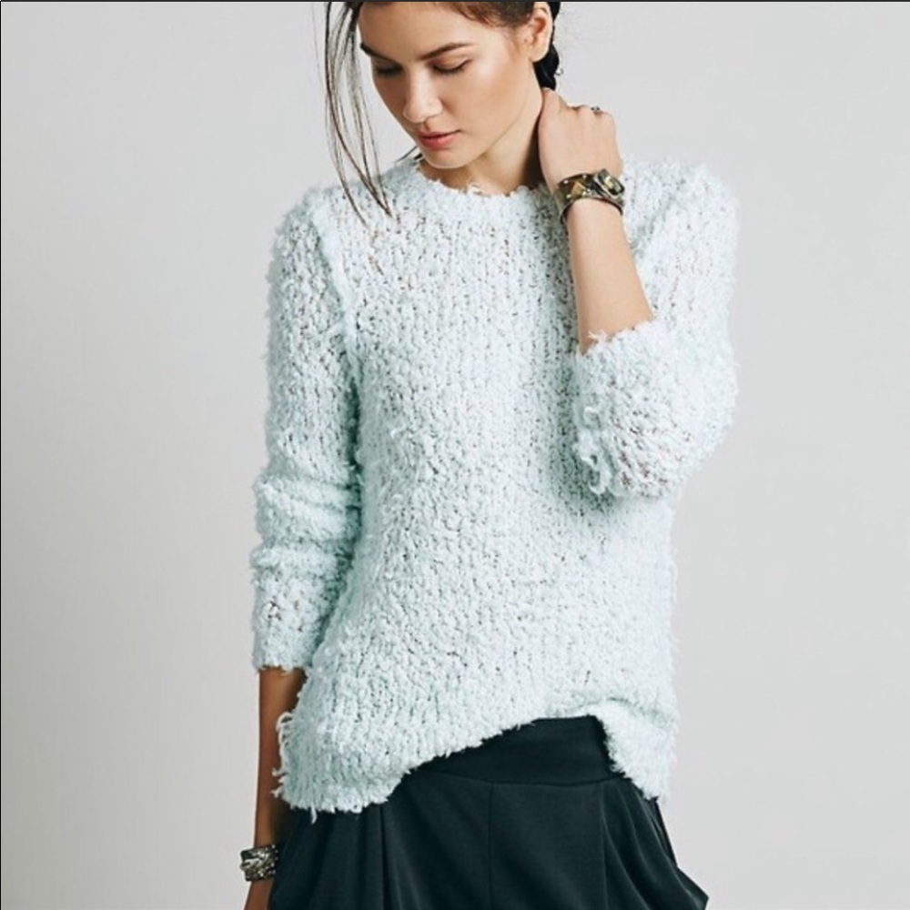 Free People Polar Bear Shaggy Pale Mint Sweater M